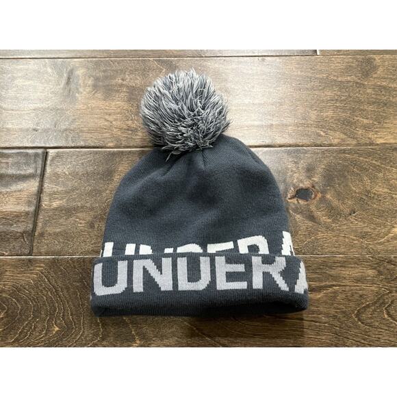 Under Armour Womens Gray Pom Acrylic Stretch Beanie Hat Cap One Size - Picture 2 of 5